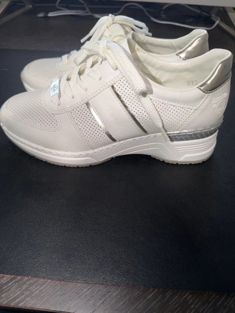 Rieker Sneaker by Rieker Women's White Leather Lace Up Sneakers Shoes EU 37 US 6 - Picture 5 of 9